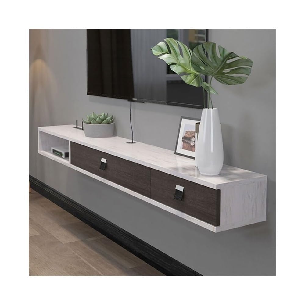 DFGHNBVC Console Wall Mounted Tv Cabinet, Floating Shelves With 2 Doors, Entertainment Media Console Center For Living Room Entertainment,White-Small