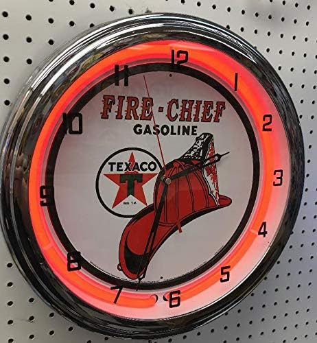 Miniatura 2 de Texaco MCA - Reloj de neón con signo de gasolina y motor de gasolina de 16 pulgadas
