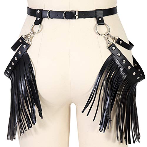 Woman Body Harness Adjustable Dance Clothing Accessories Leg Waist Tassel Gothic Punk Belt (Black)3