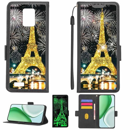 Aroepurt Case Compatible for Nuu A23 N6001L Phone Case Flip Cover [with Tempered Glass Screen Protector][RFID Blocking][Gold Glitter+Luminous] LPT-TT