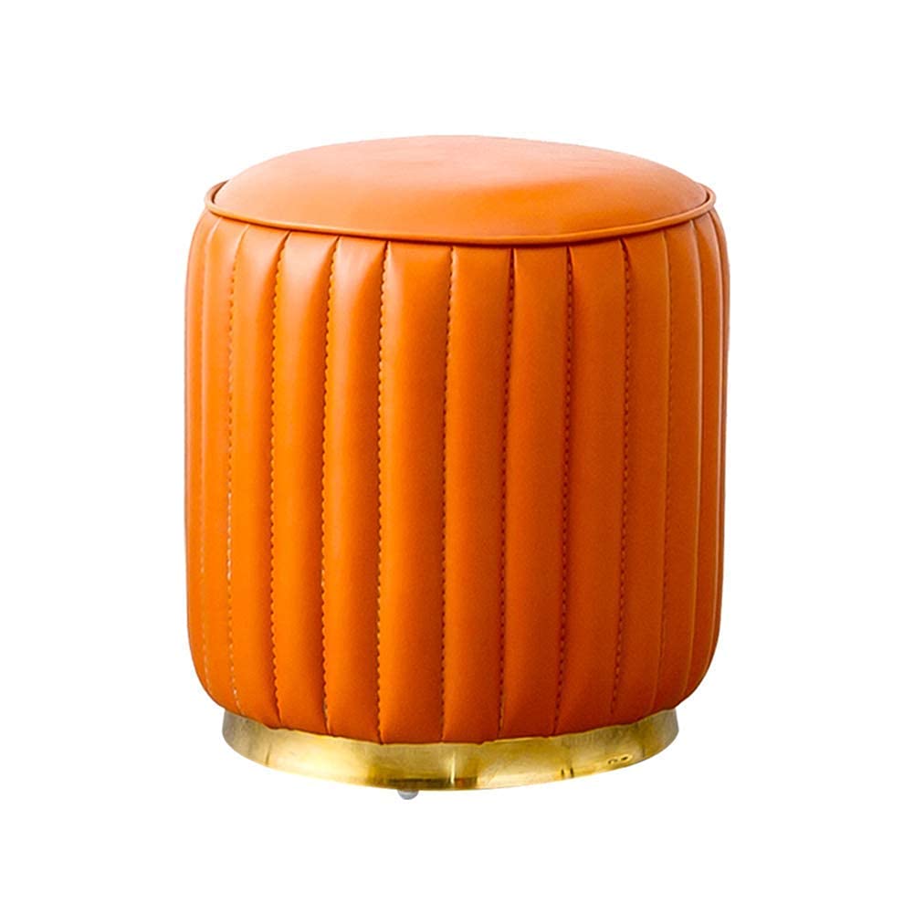 Repose-Pieds Rembourré Confortable : Pouf Cuir Orange avec Socle Doré Stable
