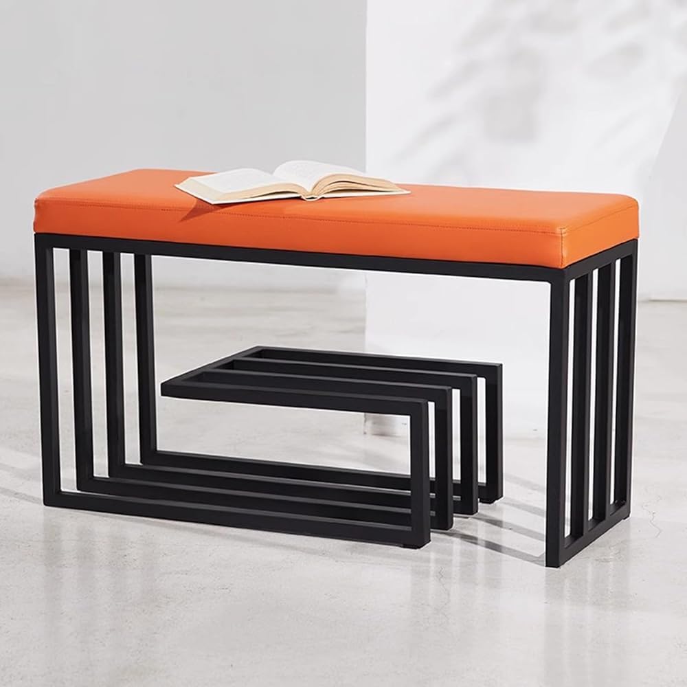 Banc à chaussures à 3 niveaux en métal noir avec siège rembourré confortable