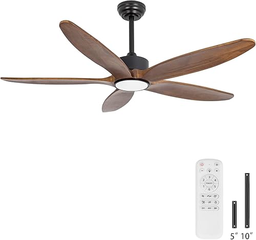 Ventilador de techo de 5 aspas de madera con luz y control remoto, motor CC reversible silencioso, 6 velocidades de viento, LED regulable y memoria,
