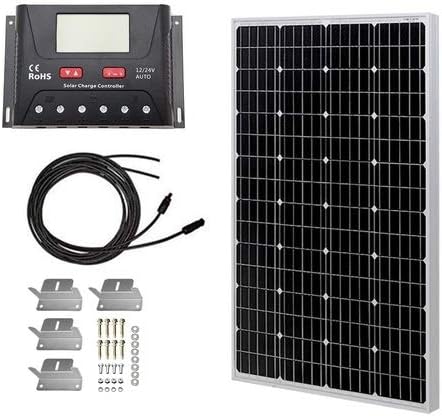 HQST 100 Watt 12 Volt Monocrystalline Solar Panel Kit with 30A PWM LCD Display Charge Controller