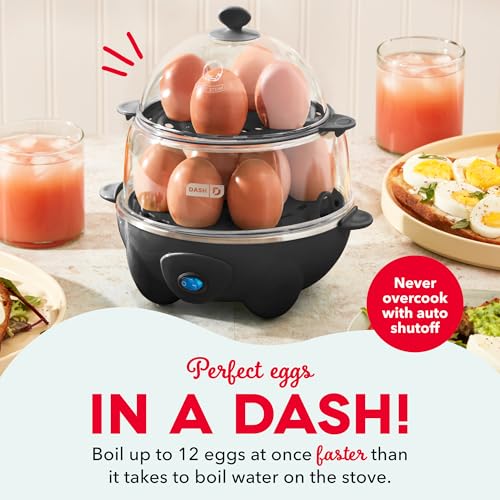 Image of Dash Deluxe Egg Cooker - Boiler, Poacher & Steamer - Includes Measuring & Recipe Guide - Dishwasher Safe - BPA Free - Holds 12 Eggs, Black