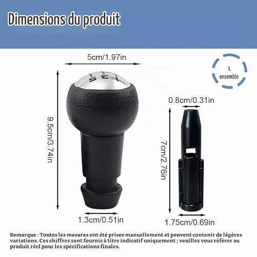 WaxYxaW Pommeau de Levier de Vitesses Manuel 5 Vitesses Compatible avec C2, C3, C4, 106, 207, 301, 306, 307, 308, 407, 408, 508 - Noir Avec Finition en Chrome Poli – vue 2