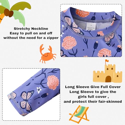 Girls Rash Guard 2-Piece Swimsuit Set Long Sleeve Bathing Suits with UPF 50+ Sun Protection3