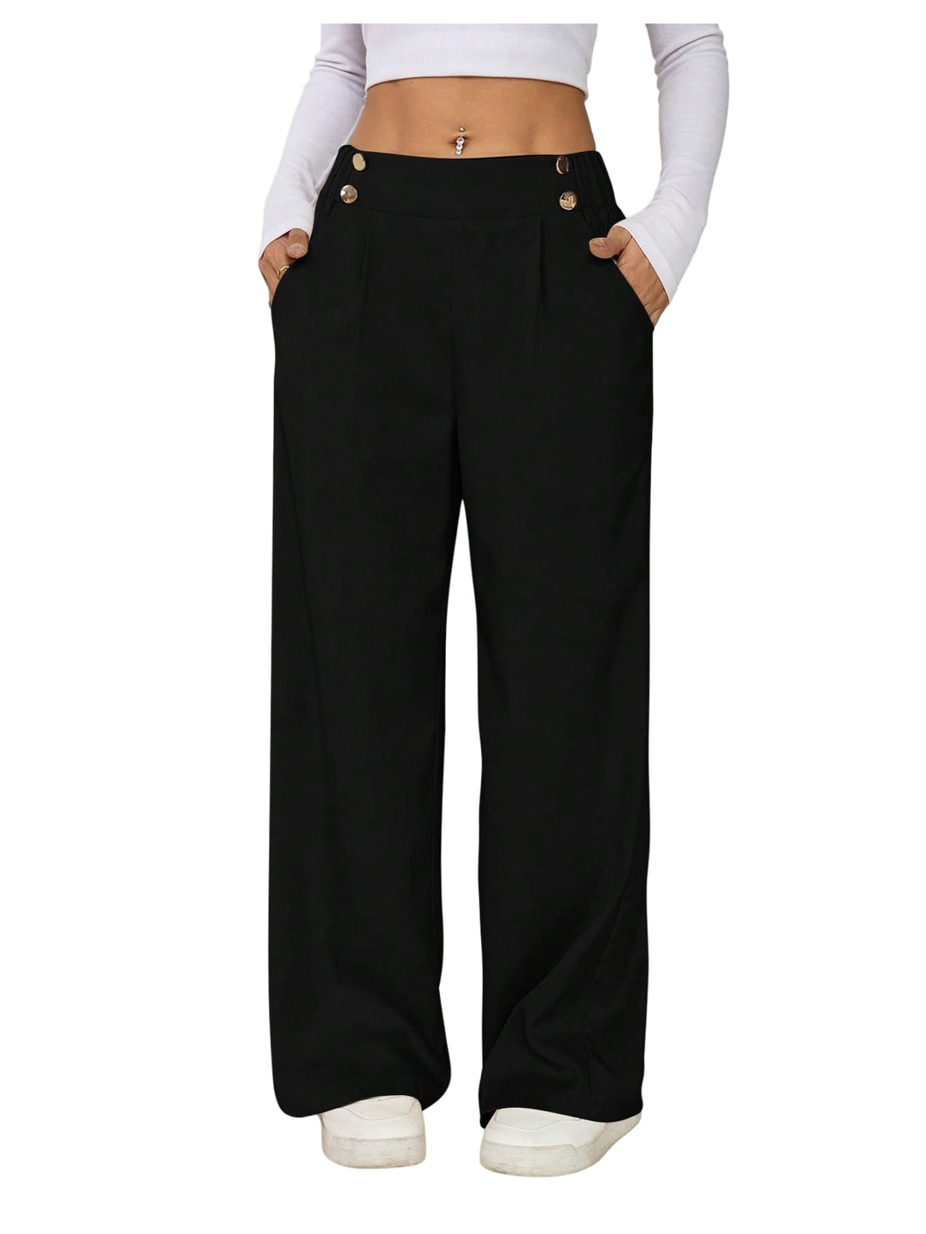 Floerns Womens Elegant Straight Leg Dress Pants Elastic Waist Business Casual Outfit