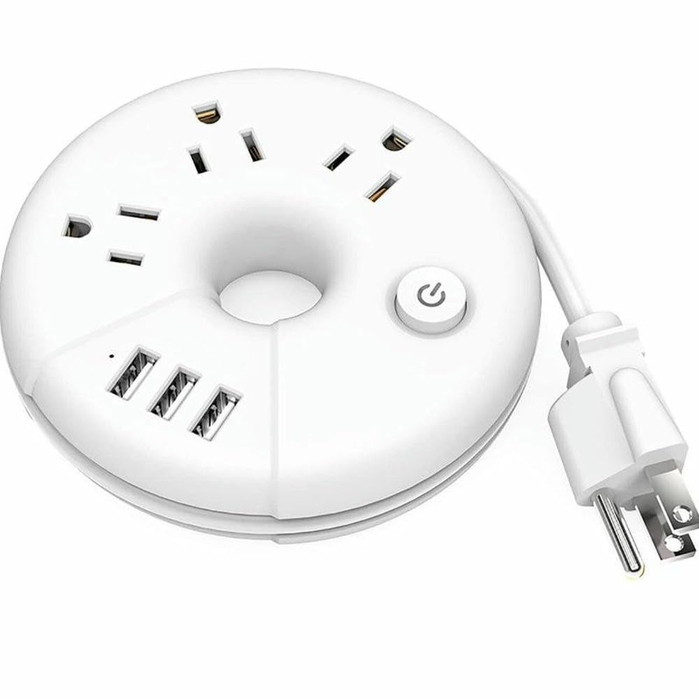 Multiprise de voyage 3 prises et 3 USB avec cordon court 15 pouces et fiche plate