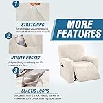 H.VERSAILTEX Velvet Stretch Recliner Couch Covers 4-Pieces Style Recliner Chair Covers Recliner Cover for Reclining Chair Slipcovers Feature Non Slip Form Fitted Thick Soft Washable, Ivory - Image 4