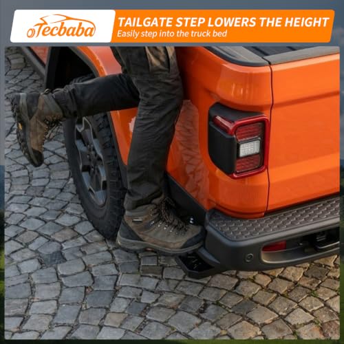 Tecbaba Rear Bed Step Compatible with 2020-2026 Jeep Gladiator JT Bumper Step Tailgate Step 1-Pack Step Rail for Driver or Passenger Side 2025 Gladiator Accessories — view 3