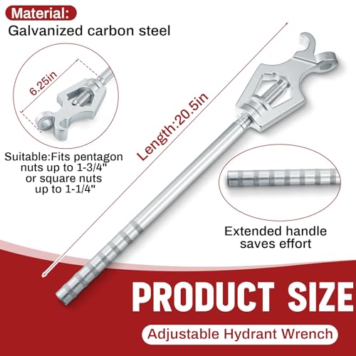 Image of Tandefio 1 Pcs Fire Hydrant Wrench, Pentagon 1-3 /4 inch /square 1-1 /4 inch, Silver