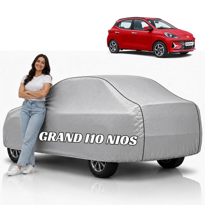 Image of Mind-Blowing 2026 100% Waterproof i10 Car Cover | Polyester Car Body Cover for Rain & Sun | UV Protection, Dustproof, Scratch Resistant, Windproof, Heat Resistant, Custom Fit (Silver)