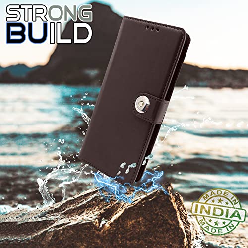 Image of Pikkme Poco X5 5G / Redmi Note 12 5G Flip Cover Leather Finish | Inside TPU with Card Pockets | Wallet Stand and Shock Proof | Complete Protection Button Flip Case (Coffee)