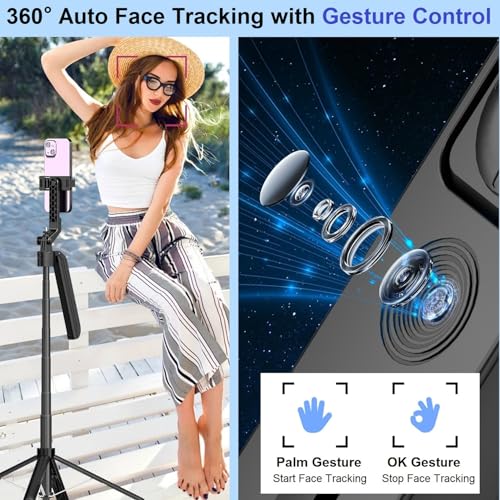 Auto Face Tracking Tripod for iPhone, 360° Rotation Motion Sensor Phone Tripod Stand, 71” Extendable Smart Tracking Phone Holder Selfie Stick Tripod for Android Phone Camera Mount for Video Vlog - Image 4