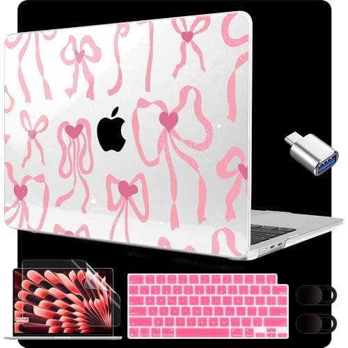 Image of MEEgoodo for M5 /M4 /M3 /M2 MacBook Air 15 inch Case 2026 2025 2024 2023, Case Fit Model (A3448 /A3241 /A3114 /A2941) for MacBook Air 15.3 inch, Coquette Ribbon Bow