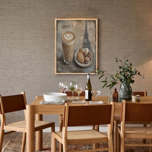 Tableau toile Tour Eiffel et gâteau 60x90cm rétro nature morte beige