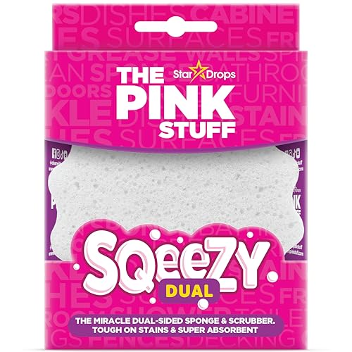 The Pink Stuff SQeeZY Dual Sided Scrubber Sponge - Scratch Free Solution for Ultimate Home Cleaning Kitchens Bathrooms Oven Outdoor use and more