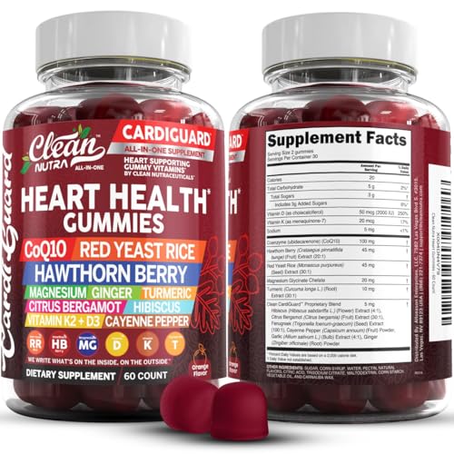 Clean Nutraceuticals Coq10 Gummies | Red Yeast Rice Hawthorn Berry Ginger Turmeric Citrus Bergamot...