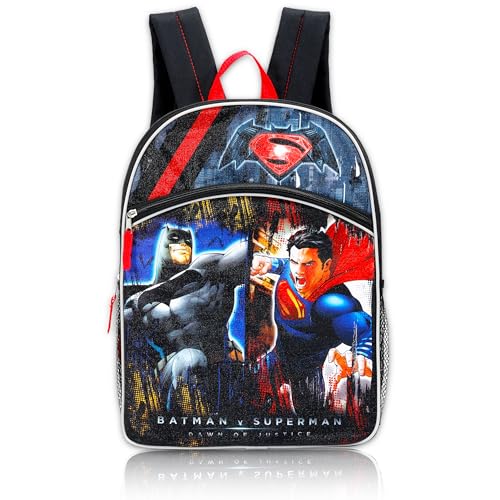 Warner Brothers Boys' Batman Vs. Superman Backpack Bundle, GREY/BLACK, 16' X 12' X 5'