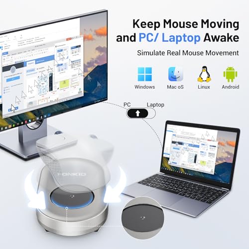 Image of HONKID Undetectable Mouse Mover Jiggler with ON /Off Switch and USB Port Drive-Free,Simulate Physical Automatically Mouse Movement,Prevent Computer Laptop Inactive /Lockdown (Silver)