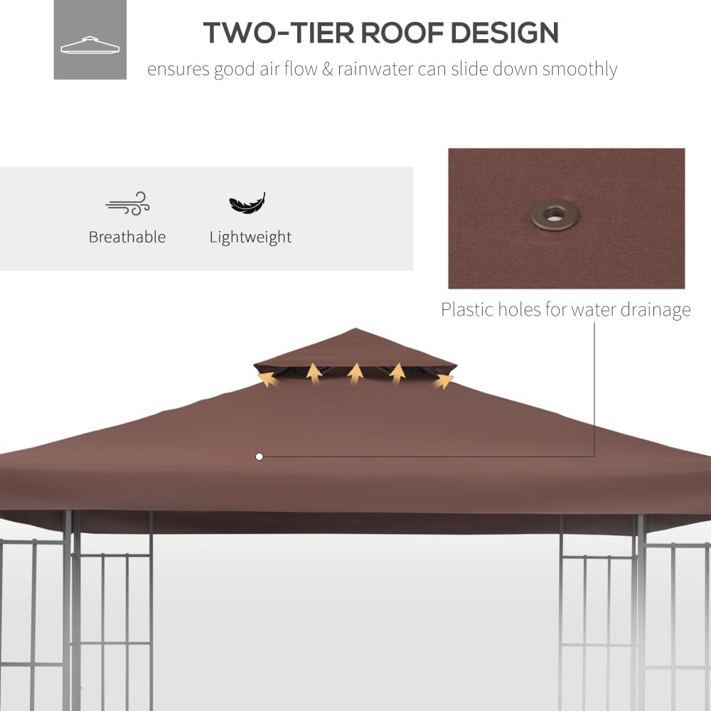 Replacement Gazebo Canopy with 2-Tier UV-Resistant Top for 9.8-Foot Square Outdoor Shade Structures
