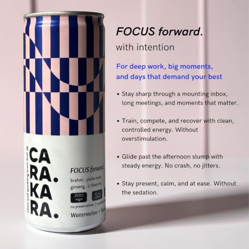 Image of Carakara Focus Drink | L-theanine, Brahmi Yerba Mate natural caffeine and botanicals to support mental clarity, focus and sustained mental energy (Pack of 12)