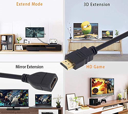 Image of 100FIT High Speed HDMI Male to Female Extension Cable HDMI Extender for fire tv Stick, Laptop /PC, LCD /LED TV, Xbox, PS3 /PS4- Color May Vary (20cm)