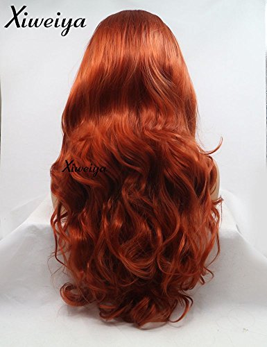 xiweiya Long Copper Red Synthetic Lace Front Wig Heat Resistant Body Wave Lace Front Wavy Wigs Free Part Natural Hair Wig for Women 24 Inch Fashion Glueless hair for Women Drag Red Brown Wigs 24Inch - Image 4