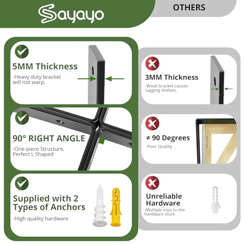 SAYAYO Black Shelf Brackets Heavy Duty 5MM Thick Angle Bracket Metal L Brackets for Shelves Wooden Shelf Bracket & Supports Wall Hanging Corner Brace - Image 3