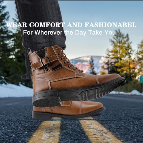 Image of AMAPO Men Oxford Boots, Buckle Dress Boot, Casual Men Boots Lace-Up Side Zipper