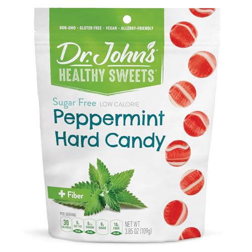 Dr. John's Heathy Sweets Peppermint Hard Candy with Zero Sugar, Dye-Free, Plant Based, Keto Friendly, 24 Count, 3.85oz Bag