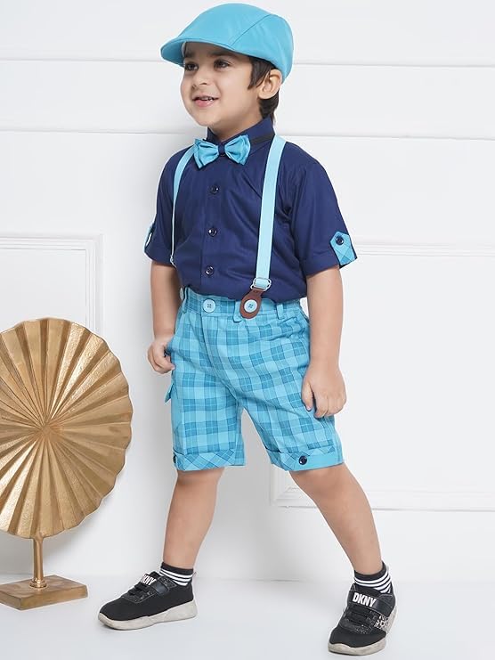 Image of AJ DEZINES Kids Casual Wear Clothing Cotton Shirt Short Set For Boys