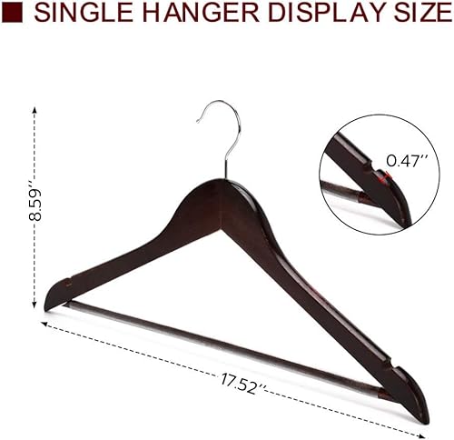 Miniatura 4 de Perchas para abrigos, paquete de 18 perchas de madera maciza para trajes con hombro cortado con muescas, barra antideslizante para pantalones,