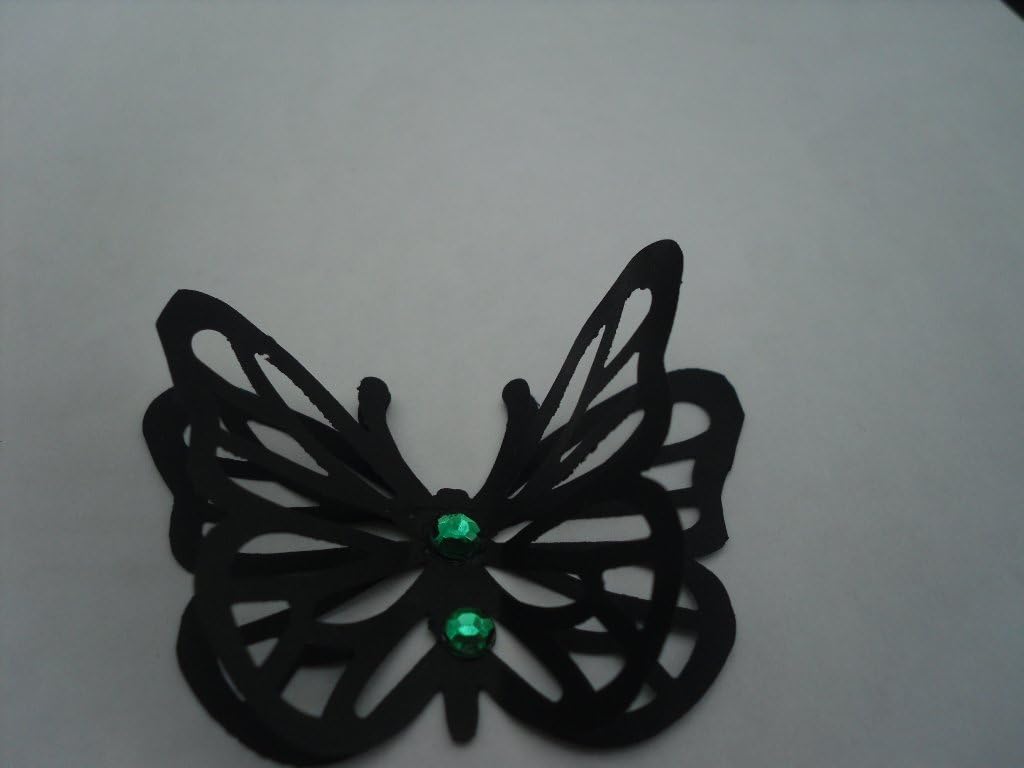 Luke butterfly 3D 10 pieces 4.5cm by 3.5cm 3D finely cut butterfly shapes in black with 2 emerald green diamantes