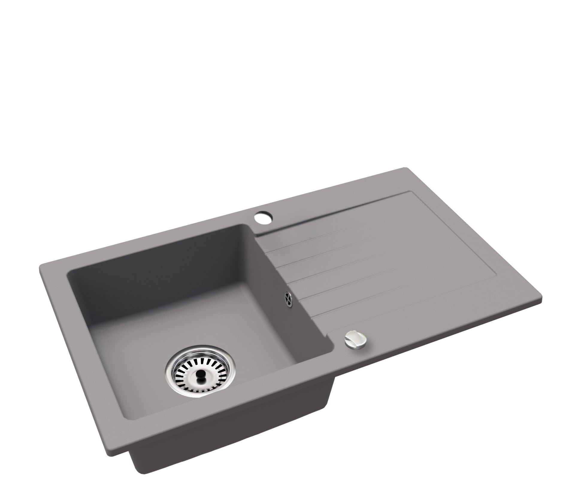 Faizee Home | Granitspüle 75×45 cm – Küchenspüle mit Abtropffläche | Granit Einbauspülbecken für Unterschränke ab 45 cm inkl. Siphon-Set & Armatur Genial Gold | Farbe Grau