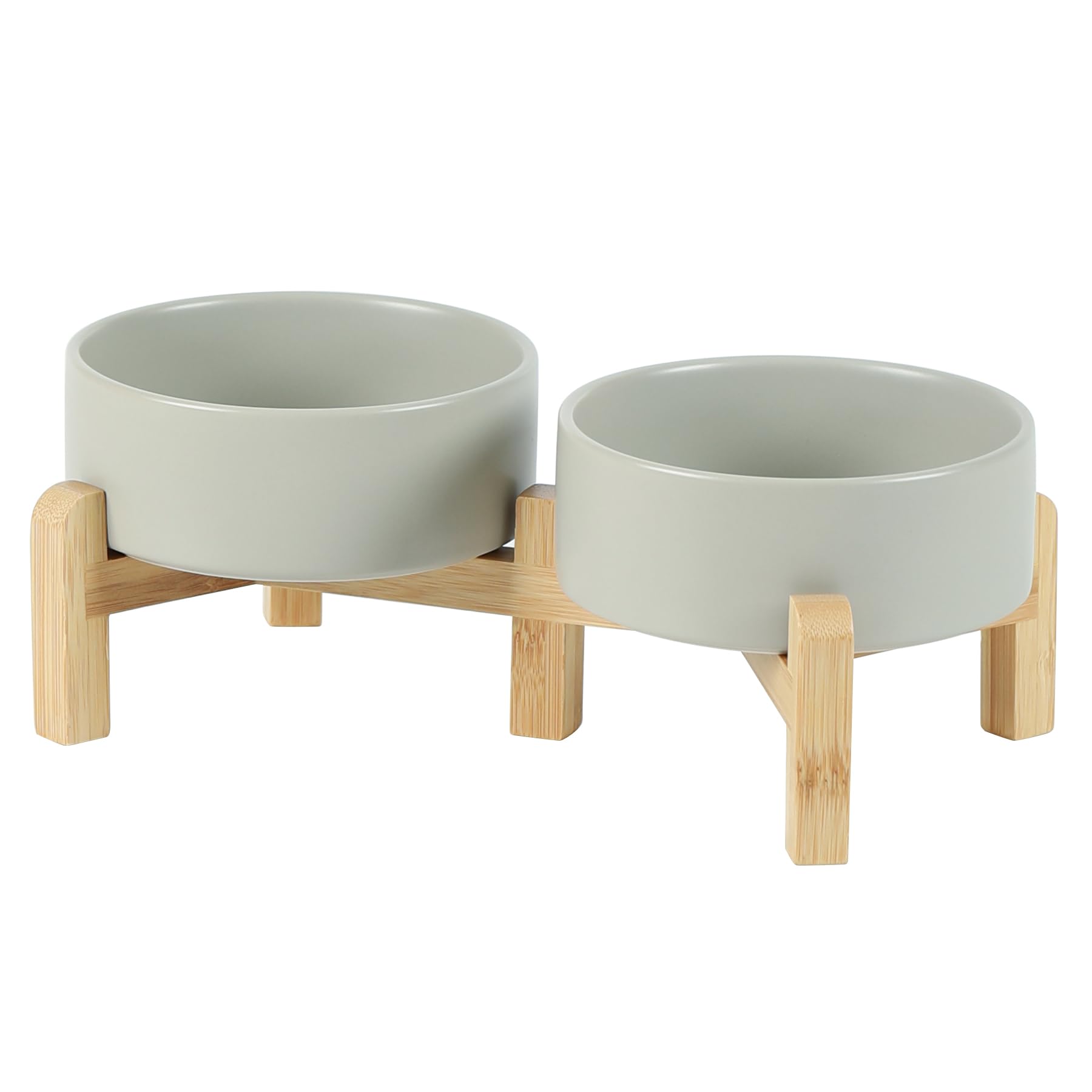 Havniva Ceramic Raised Double Bowls Set with Stand, 2 Heights Elevated, Food & Water Bowls for Small Breed Dogs, Cats, Kitty, Weighted Dog Dishes, Pet