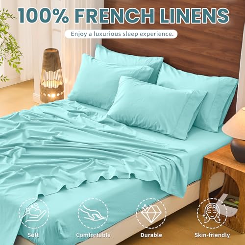 Image of Bedlifes 100% French Linen King Bed Sheet Set - 16 inch Deep Pocket, 4-Piece | Soft & Durable, Breathable & Cooling, Pure Flax Linen, OEKO-TEX Certified, Moisture-Wicking, Easy Care, Machine Washable