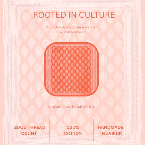 Image of JAIPUR PRINTS 100% Cotton Bedsheet for Double Size Bed bedsheets Rajasthani Jaipuri Printed Double Size Bedsheet with 2 Pillow Cover / 90x100 inch / 235x215 cm / (Orange)