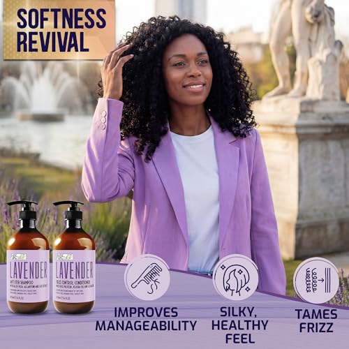Image of Lavender Repair Shampoo and Conditioner Set - Sulfate Free, Moisturizing and Anti Frizz Formula for Dry, Damaged Hair - Salon Grade - Anti Itch Treatment for Women and Men - 16 Fl Oz (Set of 2)
