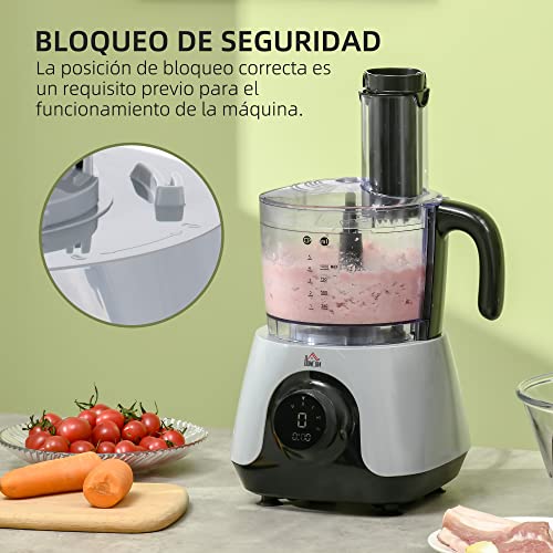 HOMCOM-Procesador-de-Alimentos-Robot-de-Cocina-650W-Bol-de-1L-Vaso-de-125L-Amasador-Batidora-Exprimidor-con-Pantalla-LED-3-Velocidades-Funcion-de-Pulso-Acero-Inoxidable-235x21x175-cm-Plata