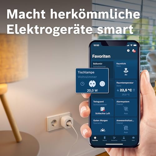 Bosch Smart Home Zwischenstecker kompakt [+M], smarte Steckdose, App steuerbar mit Energiesparfunktion, flexible Nutzung im Bosch Smart Home System oder herstellerübergreifend in Matter Systemen