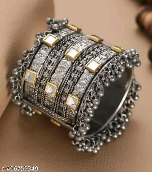 Mirror Work Silver Oxidized Indian Wedding Bollywood Bangle Set For Women Bollywood Wedding Bracelet Bangle Jewelry for Women3