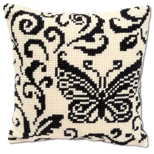 Vervaco Blackworks Butterfly Design Cross Stitch Cushion, Multi-Colour