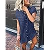 Zilcremo Women Denim Shirt Dresses Short Sleeve Distressed Jean Dress Button Down Casual Tunic Top Navy L