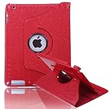 HDE iPad 2 iPad 3 iPad 4 Rotating Case 360 Degree Magnetic Cover Stand for 2nd 3rd 4th Generation iPad (Red Crocodile)