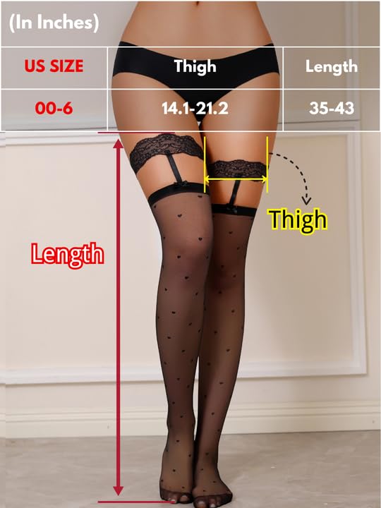 Image of ShawGobow Heart Thigh High Stockings,Petite Size Sheer Mesh Garter Stocking,Sexy Knee Highs For Women Vday Date Fits 00-6