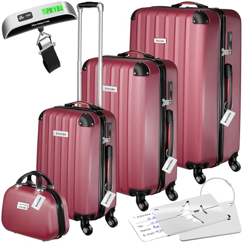 tectake® Set de Valises de Voyage, Coque rigide en ABS, 3 Tailles M-L-XL + Vanity case, Roulettes...