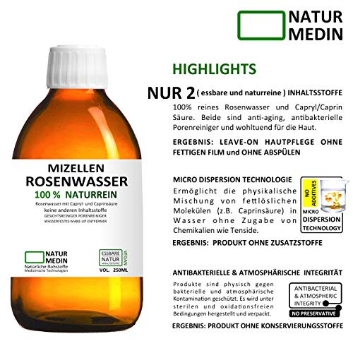 MIZELLEN ROSENWASSER 250-ml, Mizellenwasser, Gesichtswasser, 100% naturrein, nur 2 essbare Inhalsstoffe ohne… - Image 5