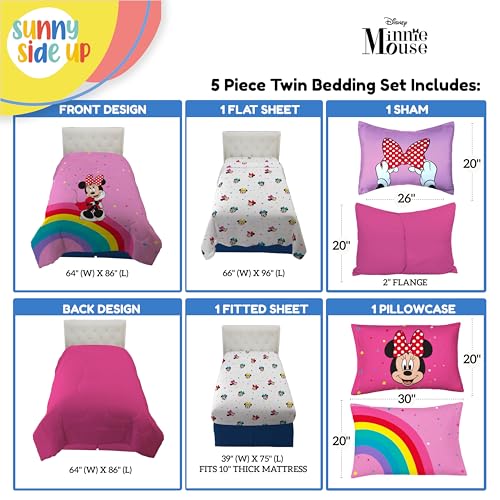 Image of Disney Minnie Mouse Kids Twin Comforter Set - 5 Piece Girls Bed in a Bag, Reversible with Sheets - Super Soft Breathable Machine Washable Microfiber, Oeko-TEX Certified (Official Disney Product)
